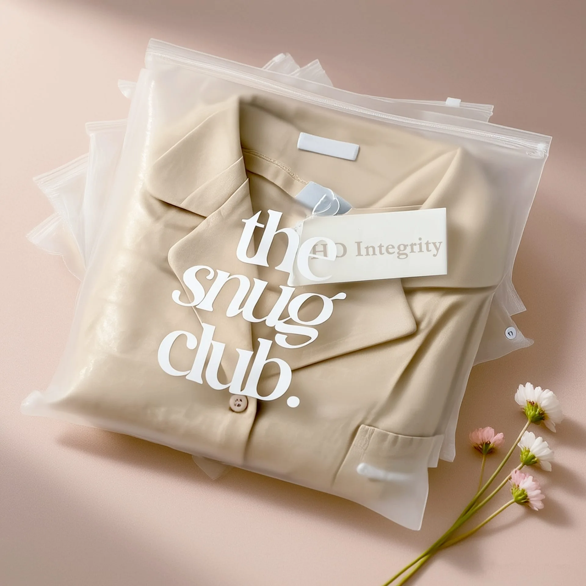 Sacchetti zip CPE/EVA satinati — dettaglio struttura del materiale