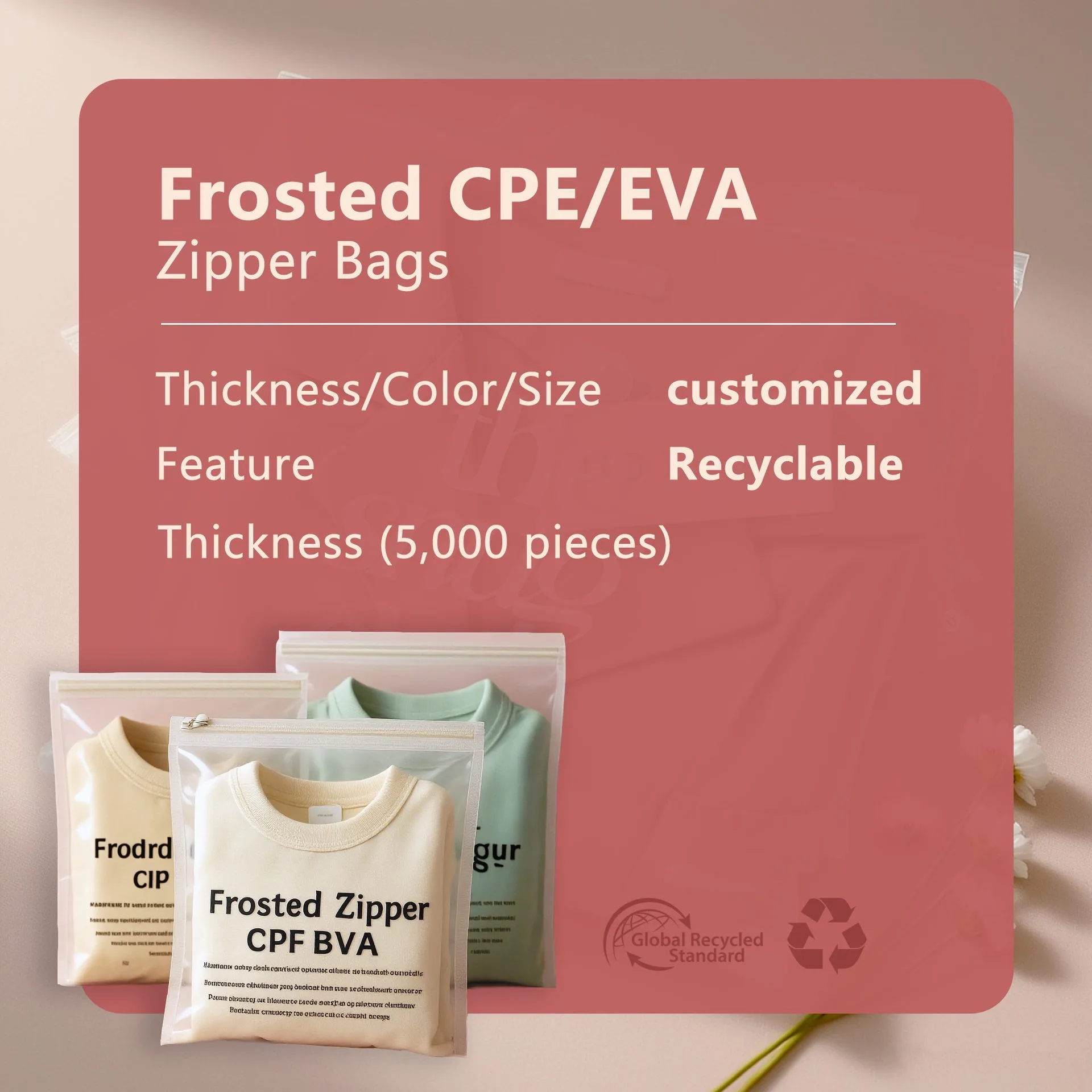 Sacchetti zip CPE/EVA satinati — campione design con stampa personalizzata