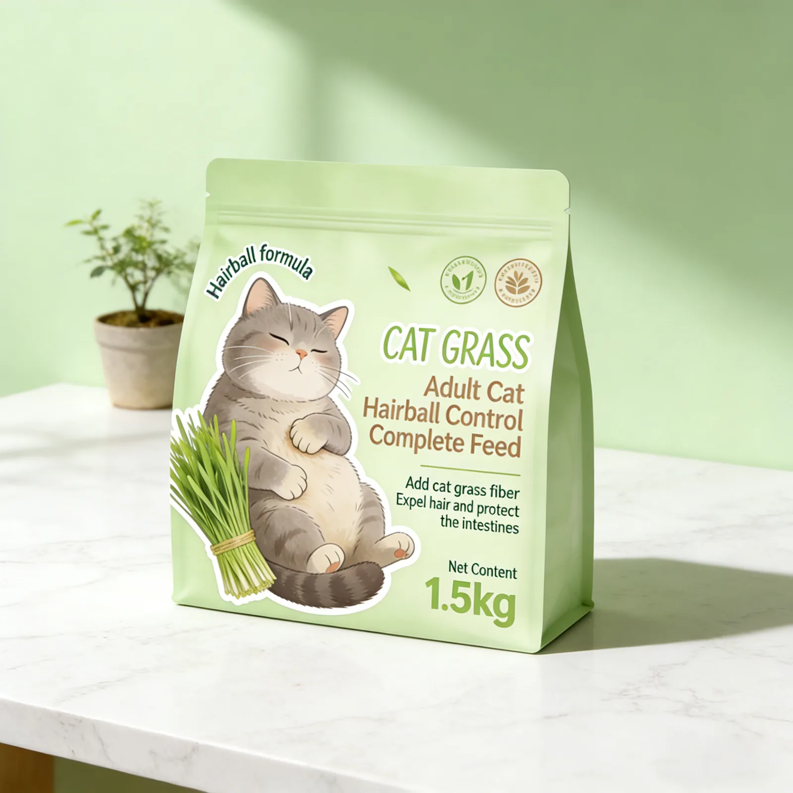 1.5kg 1.8kg 2kg Custom Design Flat Bottom Stand up Pouch with Side Gusset Bag for Dog Pet Cat Food Packaging