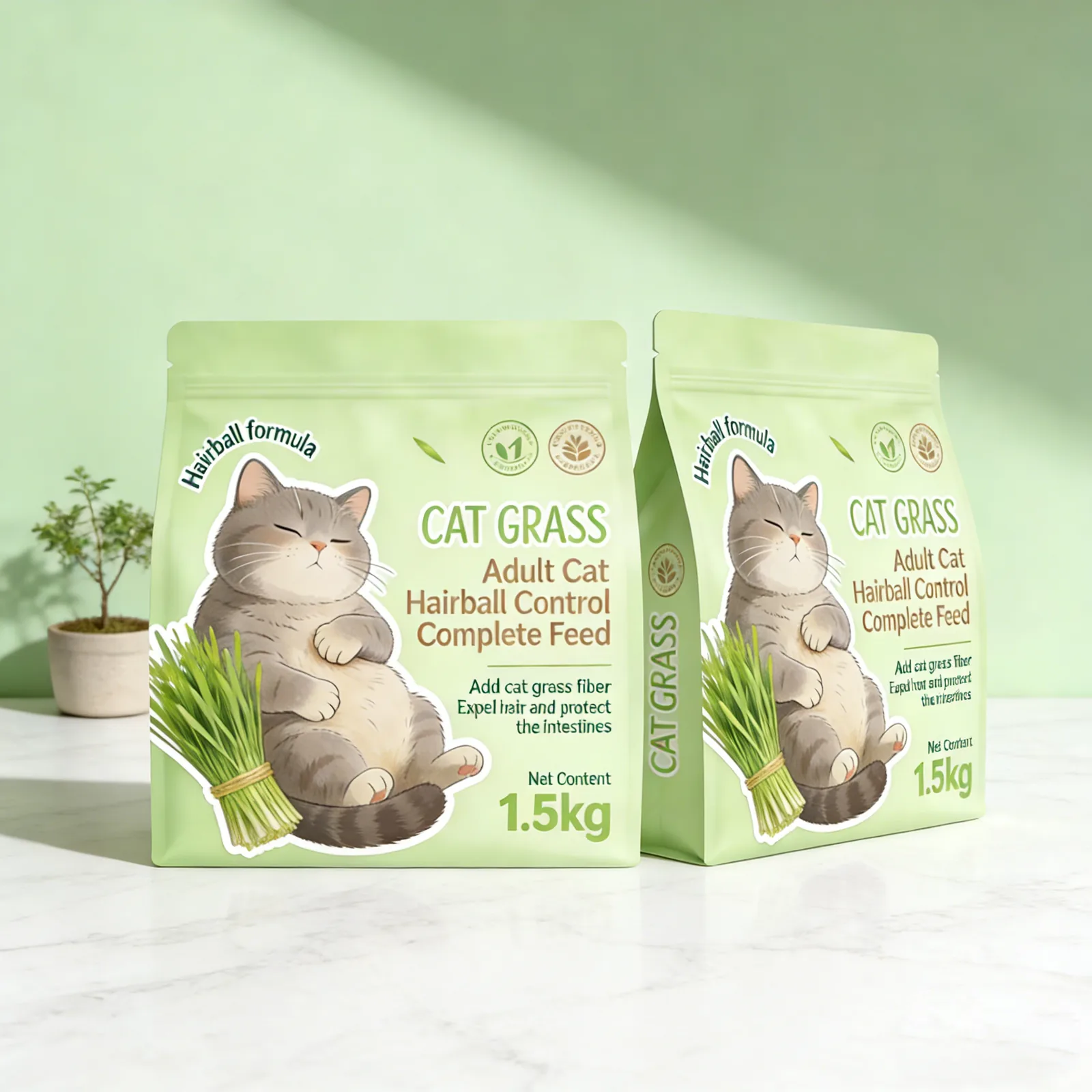 1.5kg 1.8kg 2kg Custom Design Flat Bottom Stand up Pouch with Side Gusset Bag for Dog Pet Cat Food Packaging