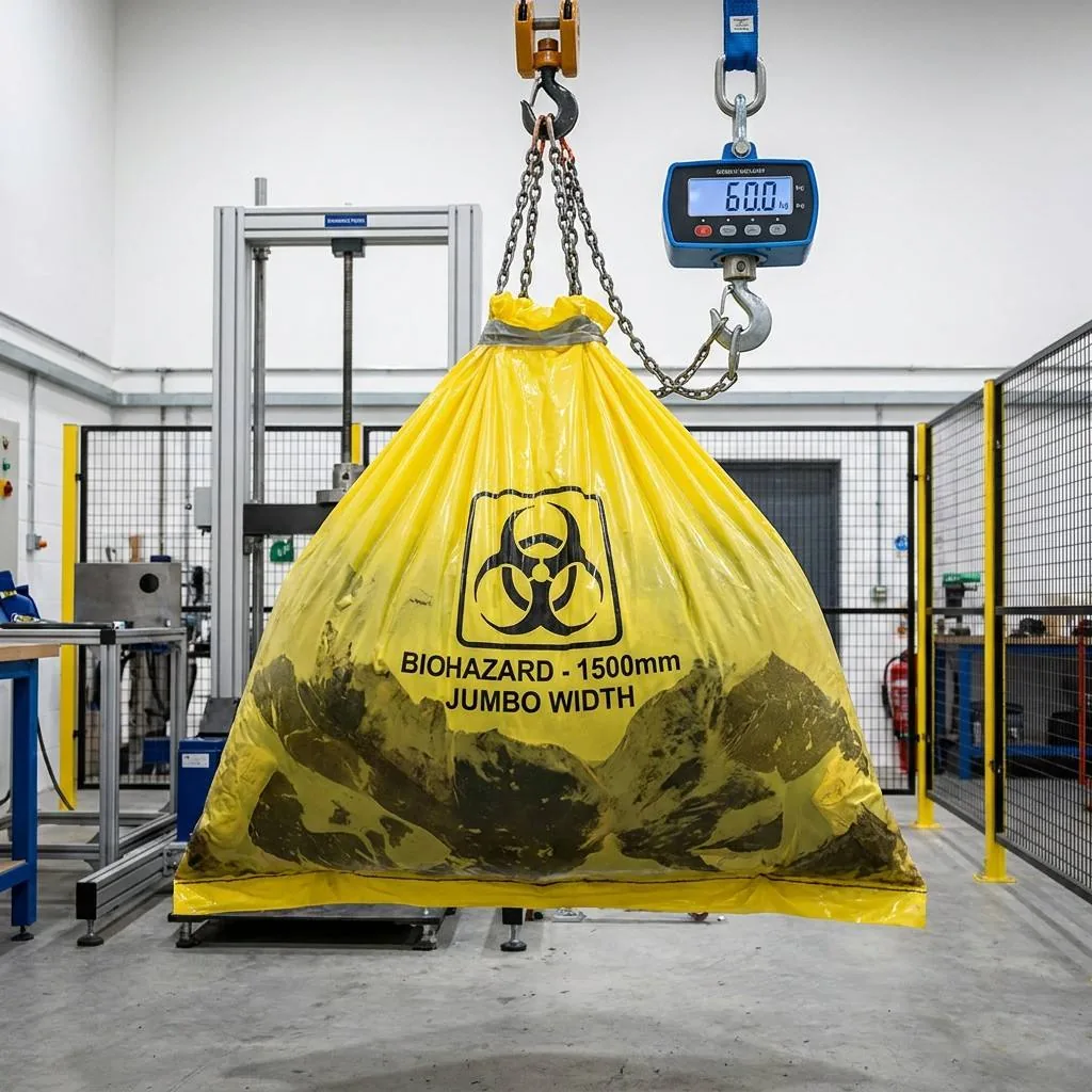 1500mm Flat Width Biohazard Bag 4 Mil Yellow Biohazard Liner for 240L 360L 660L Bin 65 95 Gallon Extra Heavy Duty 100mic