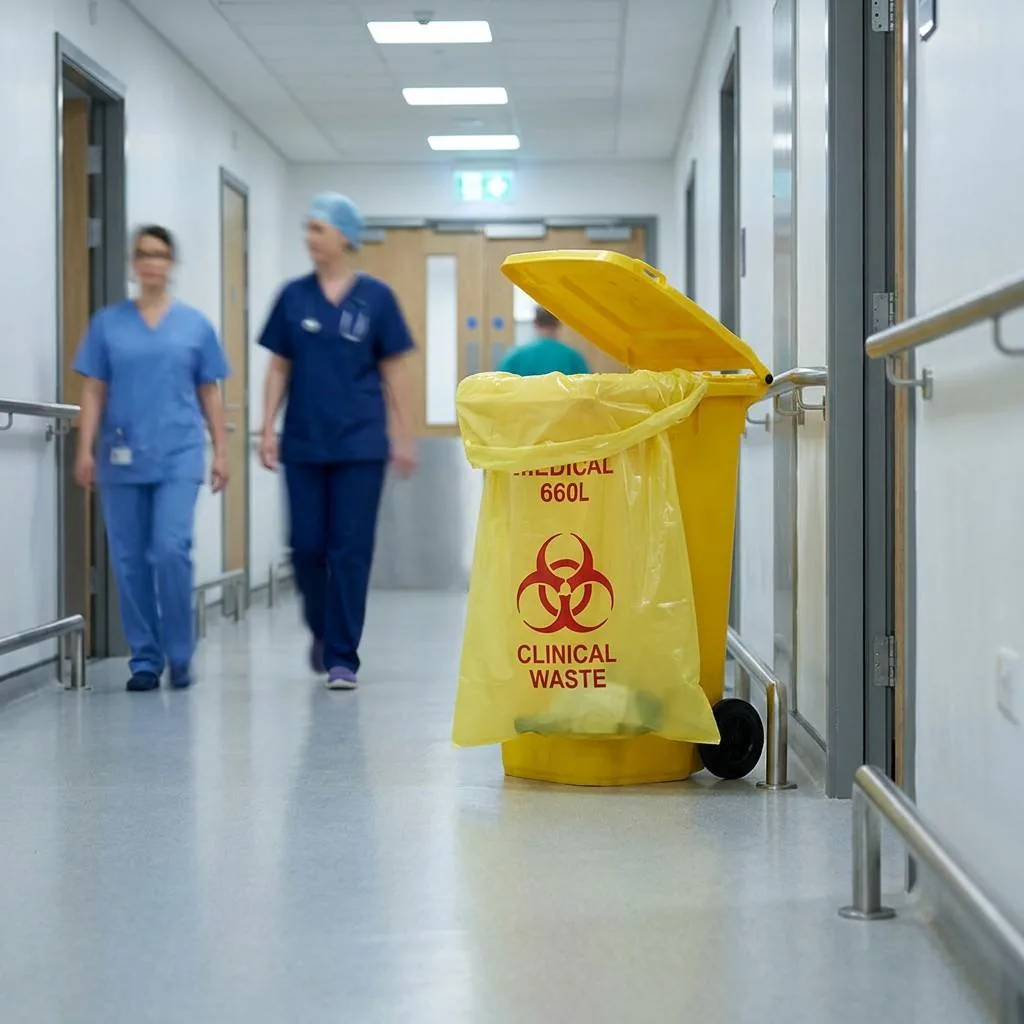 1500mm Flat Width Biohazard Bag 4 Mil Yellow Biohazard Liner for 240L 360L 660L Bin 65 95 Gallon Extra Heavy Duty 100mic