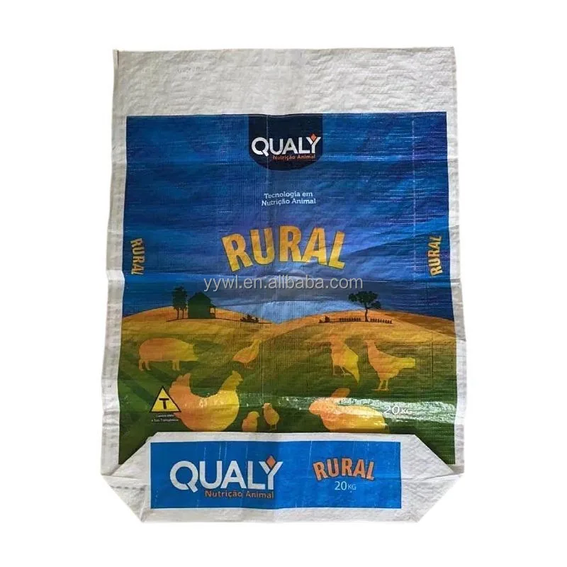 BOPP Laminated PP Woven Sacks 20kg 25kg 50kg Square Bottom Open Top for Animal Feed Charcoal and Heavy Duty Packing