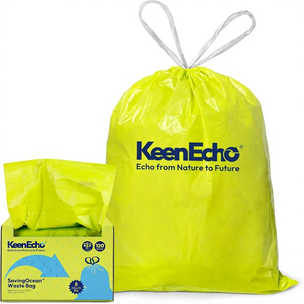 30L Plastic Drawstring Bin Liners Made From Ocean Fishing Nets Sea Salt Scented Recyclable Trash Bags 120 Pack