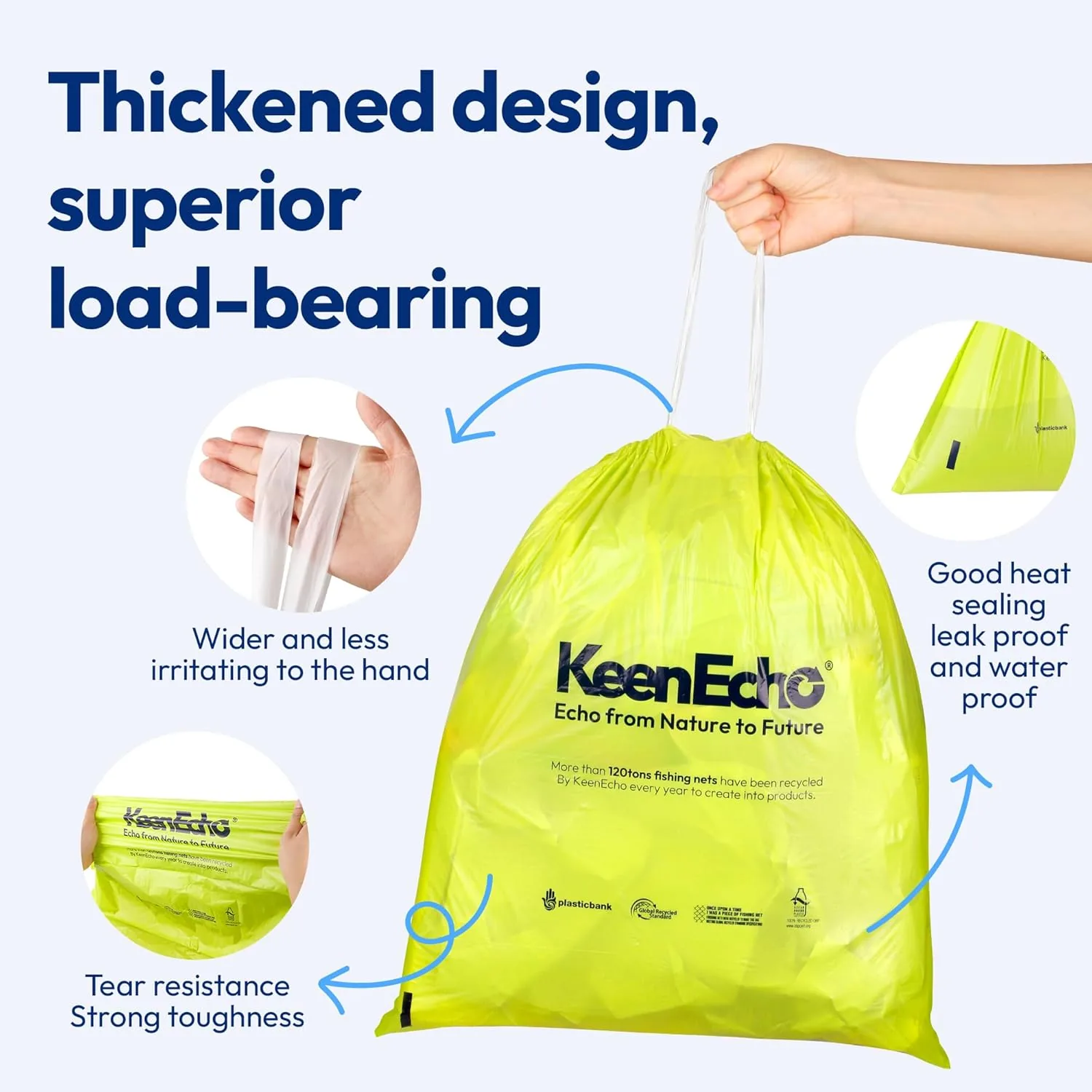 30L Plastic Drawstring Bin Liners Made From Ocean Fishing Nets Sea Salt Scented Recyclable Trash Bags 120 Pack