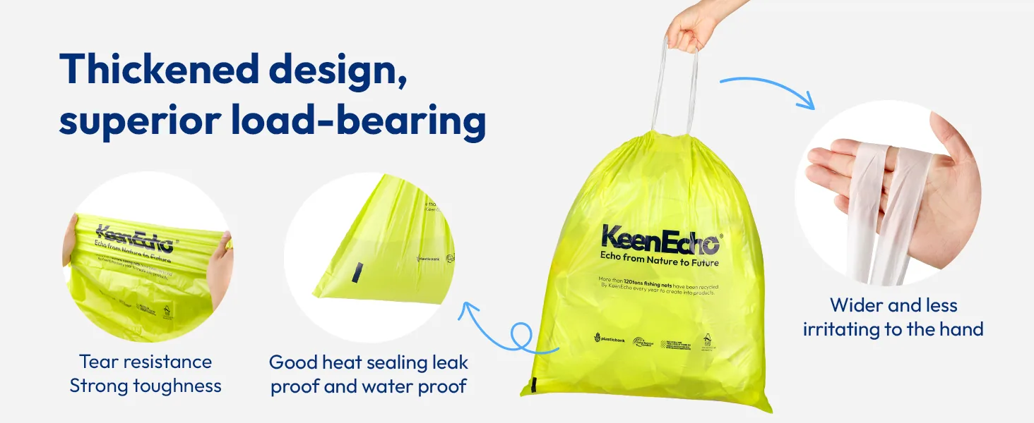 30L Plastic Drawstring Bin Liners Made From Ocean Fishing Nets Sea Salt Scented Recyclable Trash Bags 120 Pack