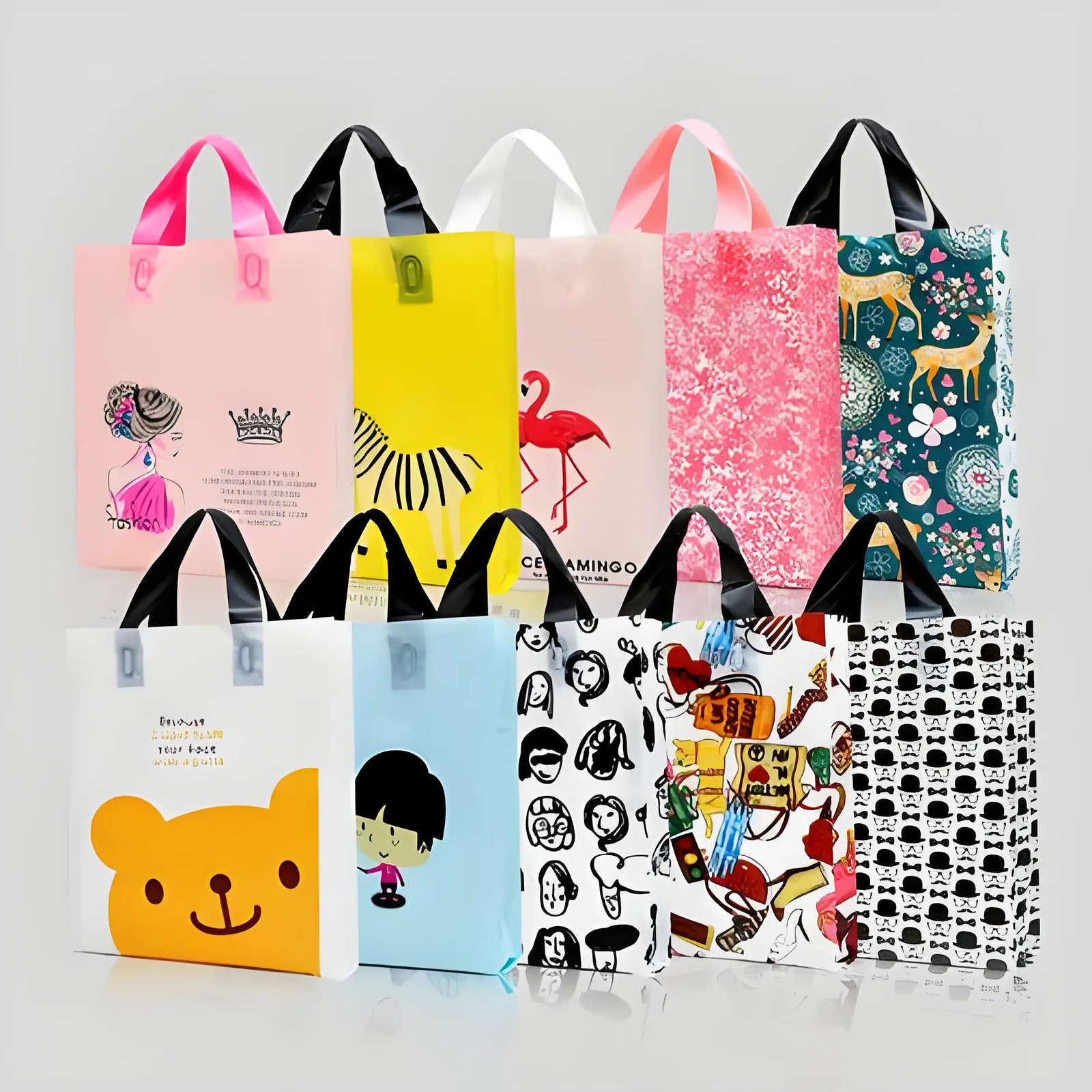 Ads Soft Loop Handle Side Gusset Bags Customized Size Printing Logo Shape Recyclable PE Material Retail Shopping