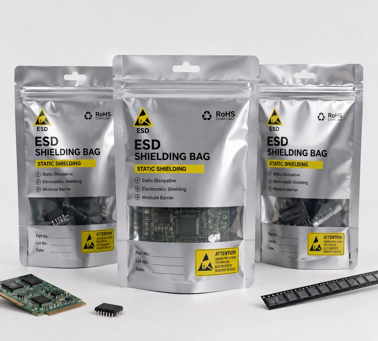 Anti Static ESD Stand up Pouch Zipper Bag Metallic Foil Shielding Packaging Bag for Electronic Component
