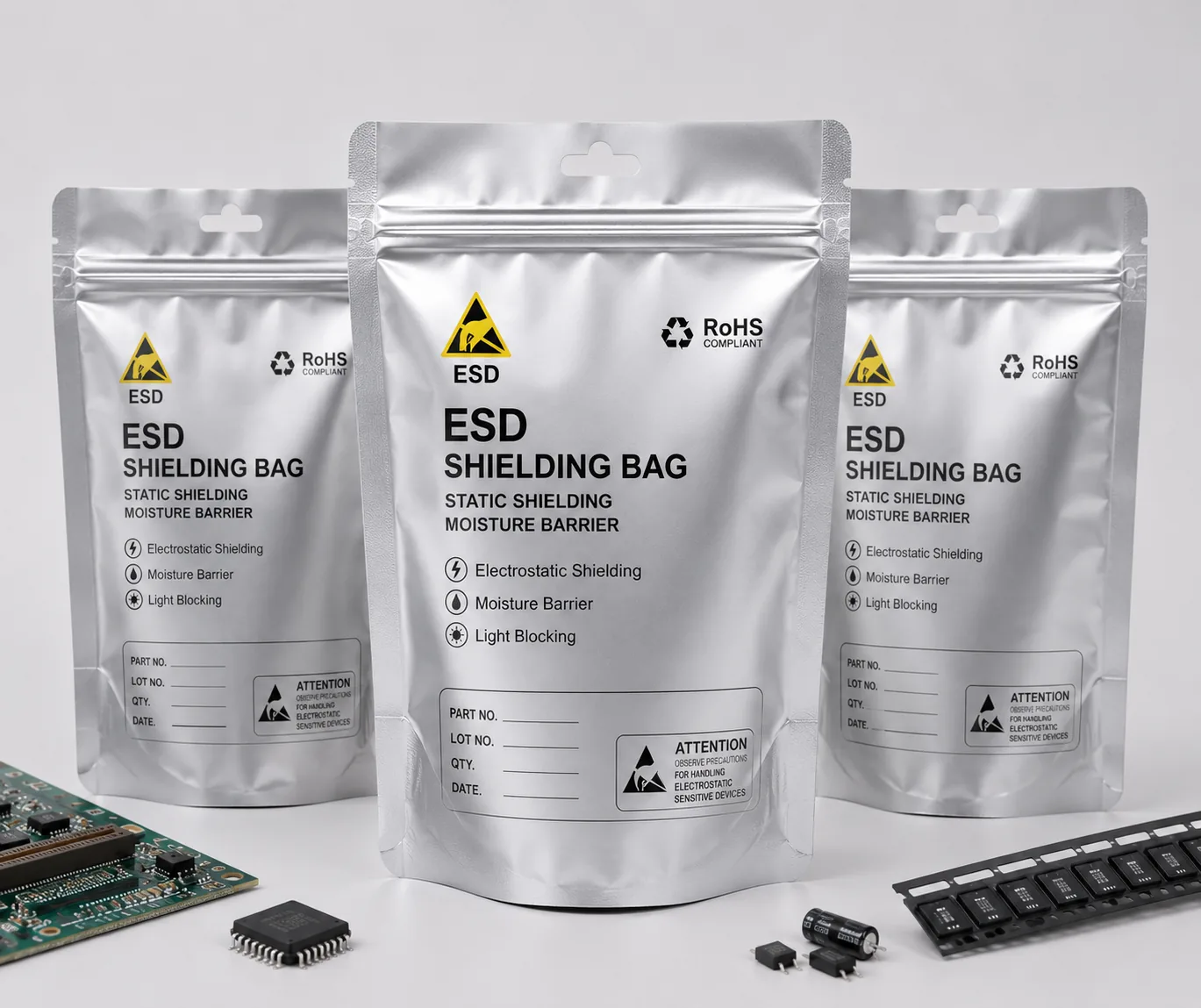 Anti Static ESD Stand up Pouch Zipper Bag Metallic Foil Shielding Packaging Bag for Electronic Component