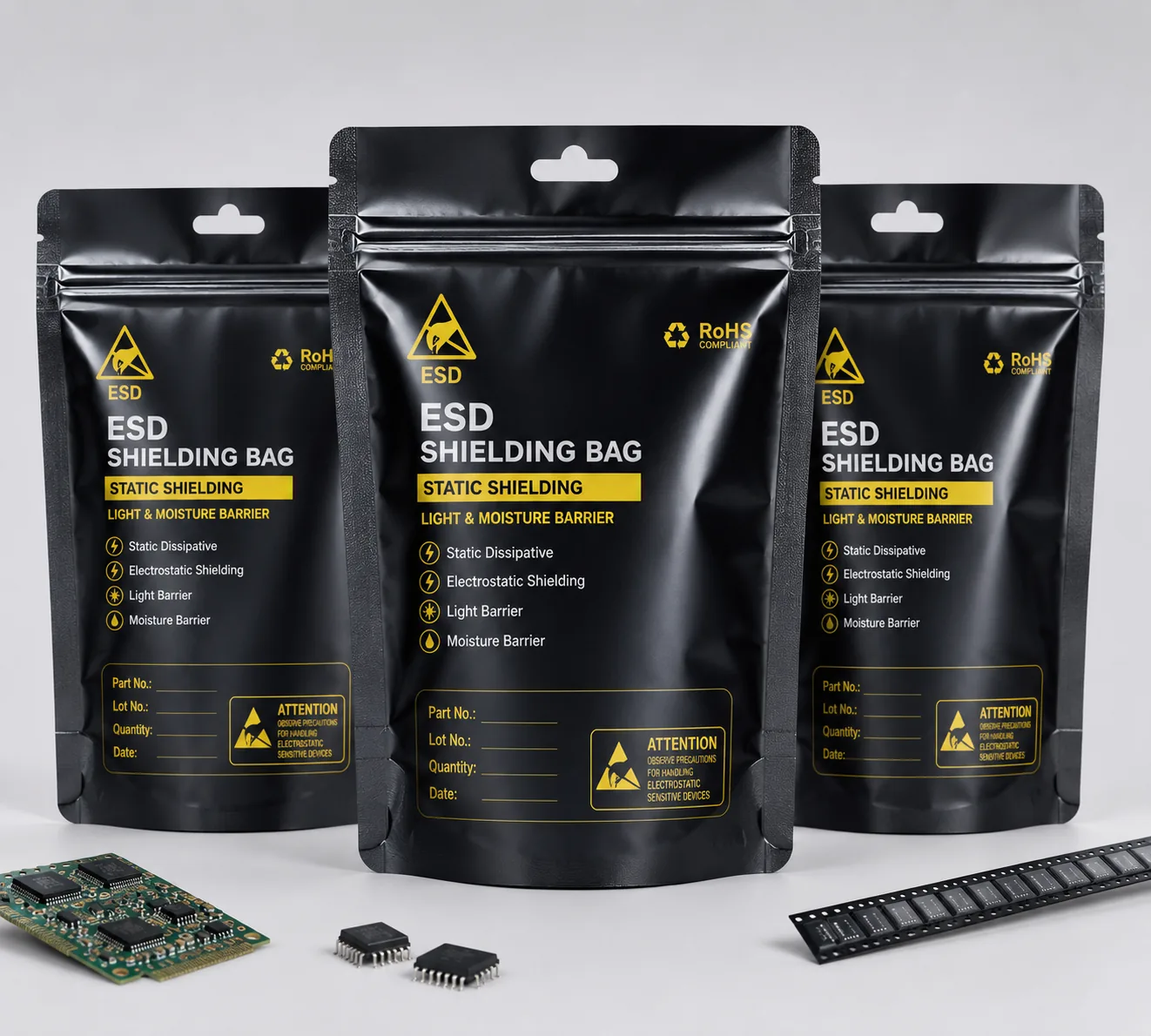 Anti Static ESD Stand up Pouch Zipper Bag Metallic Foil Shielding Packaging Bag for Electronic Component