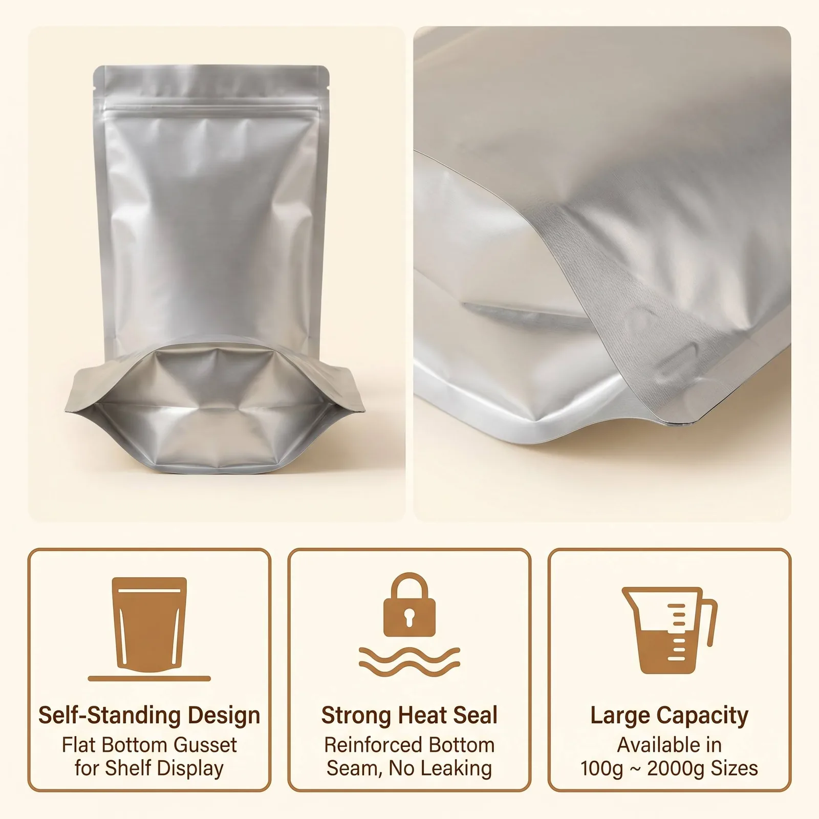 Anti Static ESD Stand up Pouch Zipper Bag Metallic Foil Shielding Packaging Bag for Electronic Component