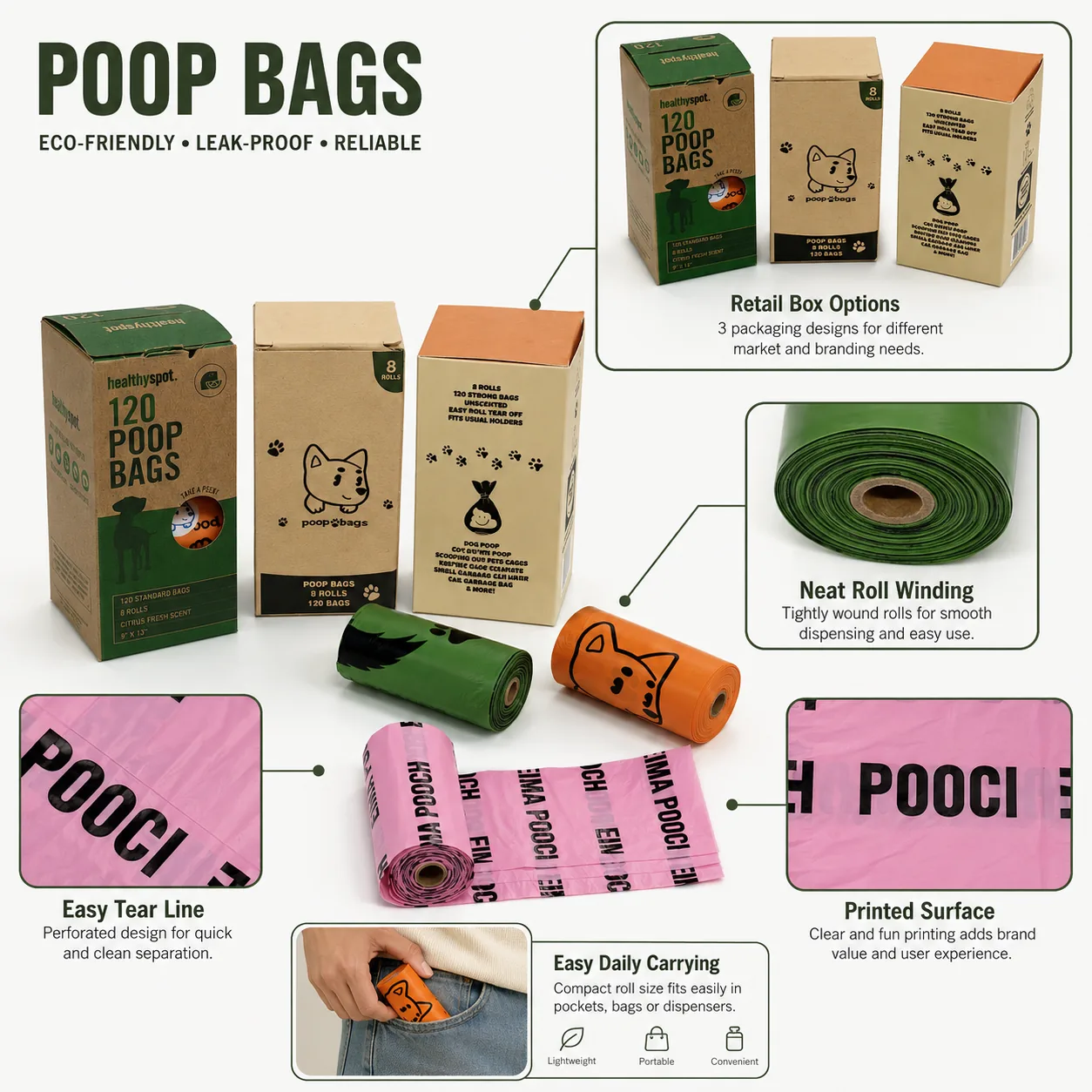 Biodegradable Scented Dog Poop Bags Compostable PBAT Leak Proof Pet Waste Disposable Bags Custom Printed