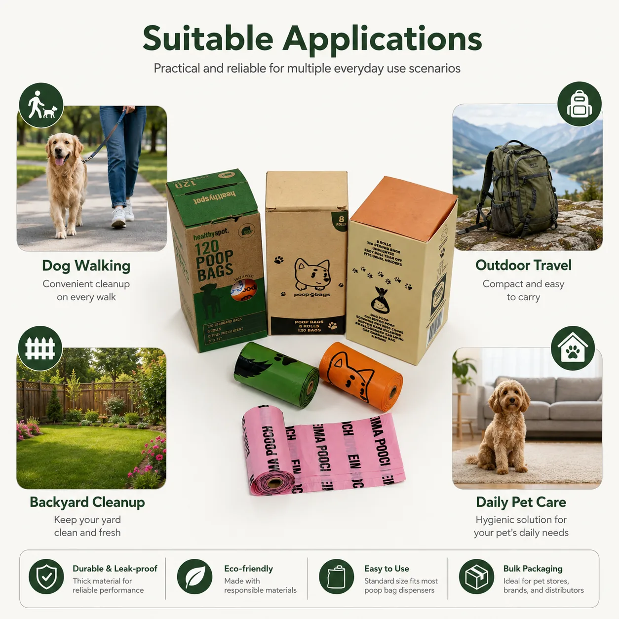 Biodegradable Scented Dog Poop Bags Compostable PBAT Leak Proof Pet Waste Disposable Bags Custom Printed