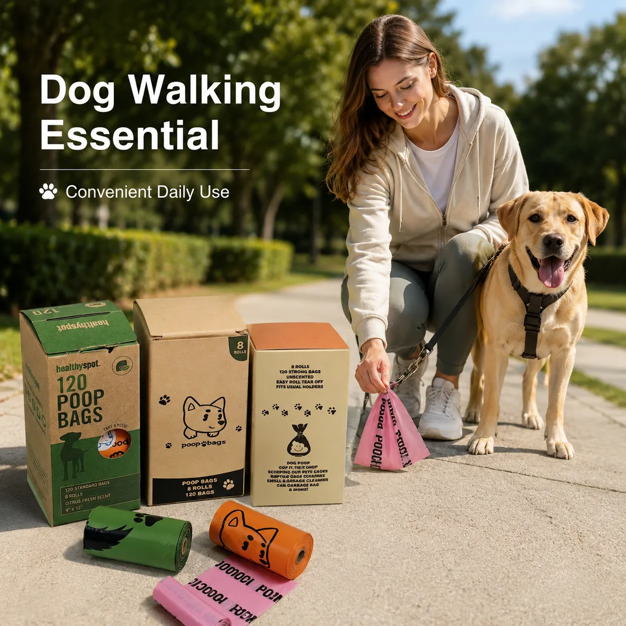 Biodegradable Scented Dog Poop Bags Compostable PBAT Leak Proof Pet Waste Disposable Bags Custom Printed