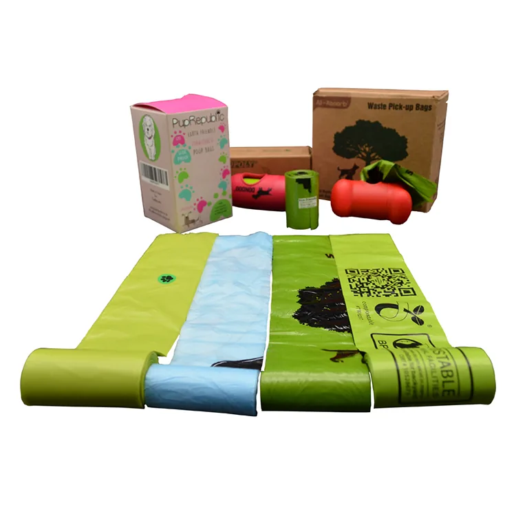 Biodegradable Scented Dog Poop Bags Compostable PBAT Leak Proof Pet Waste Disposable Bags Custom Printed