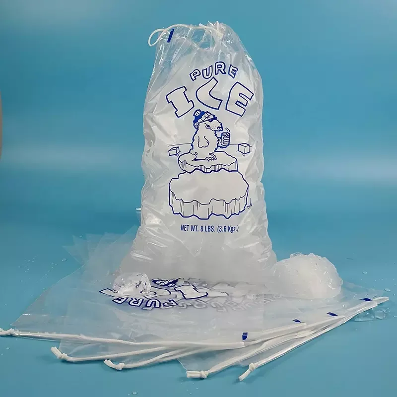 BOPP/LDPE/CPP Drawstring Flat Ice Bag — Heavy Duty, Custom Size