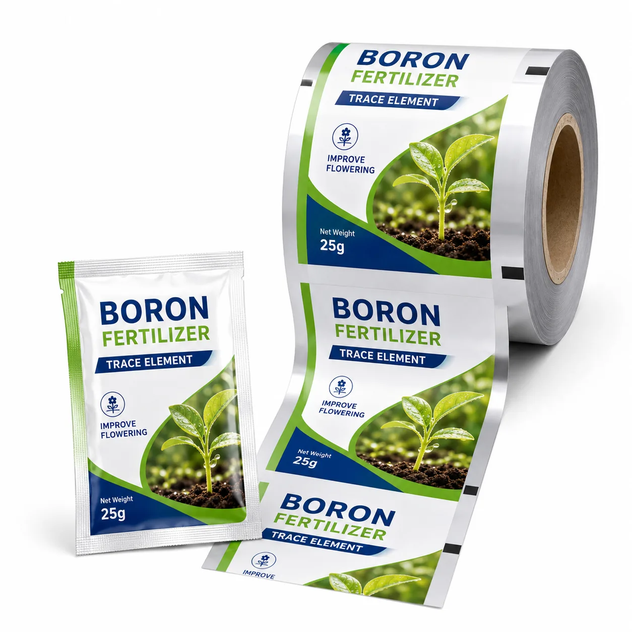 Boron Fertilizer Packaging Film Roll Custom Printed Flexible Laminated Rollstock for 25g Trace Element Powder Sachets