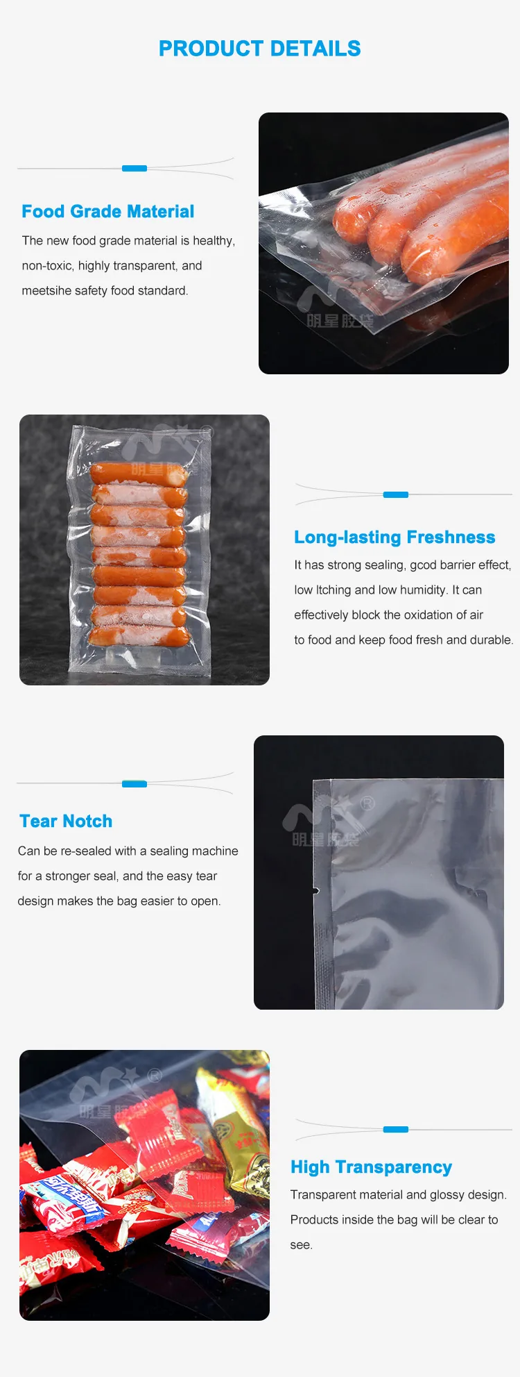 BPA Free Airtight Food Vac Bags Keep Fresh Food Grade Vacuum Sealer Bags for Storage, Meal Prep or Sous Vide