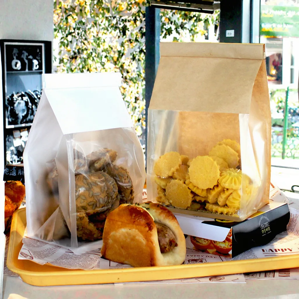 Brown Kraft Paper Bread Bakery Sandwich Bags Clear Window Stand Packaging Bag Food Grade