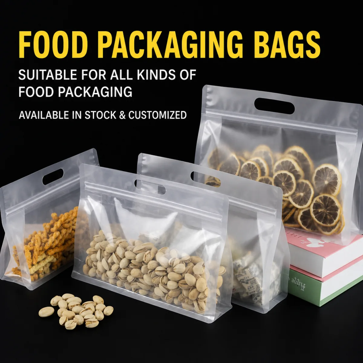 Clear Box Pouch with Carry Handle for Nuts, Candy & Tea