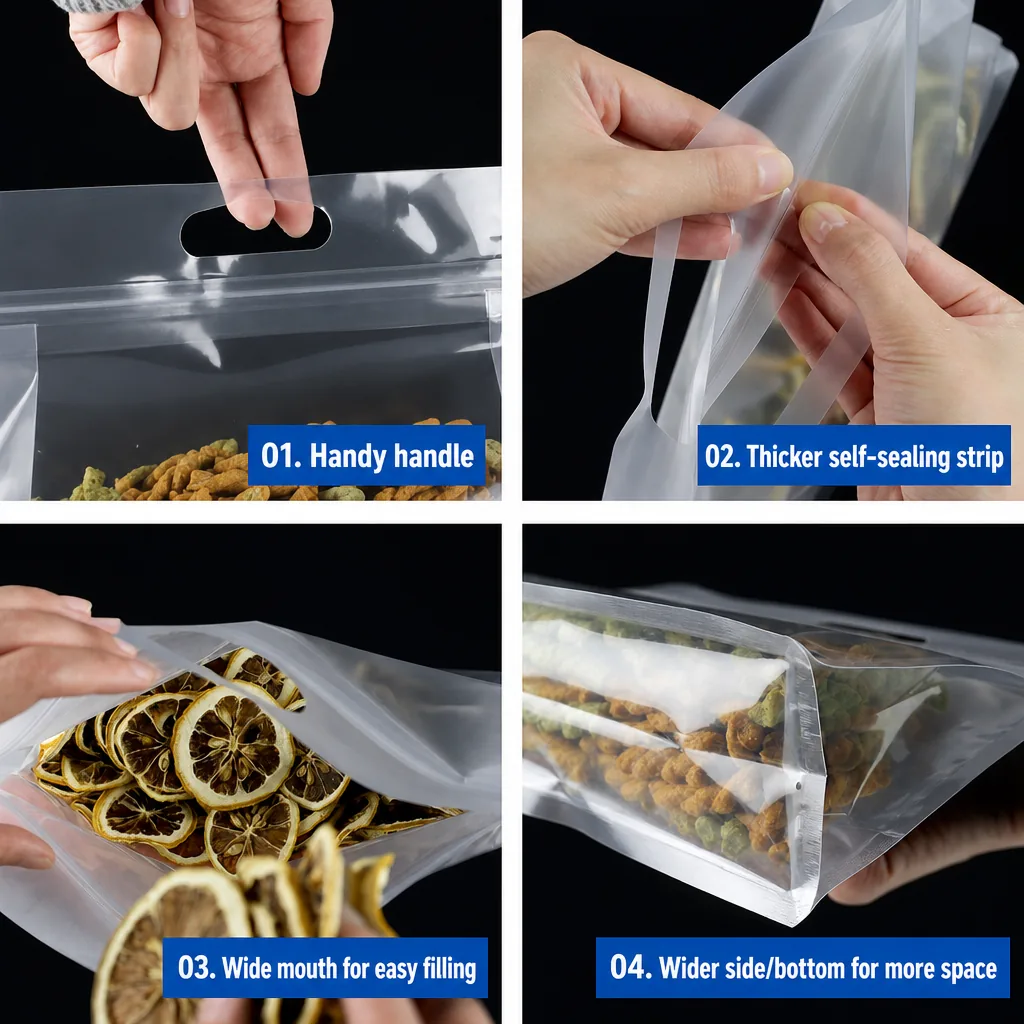 Clear Box Pouch with Carry Handle for Nuts, Candy & Tea