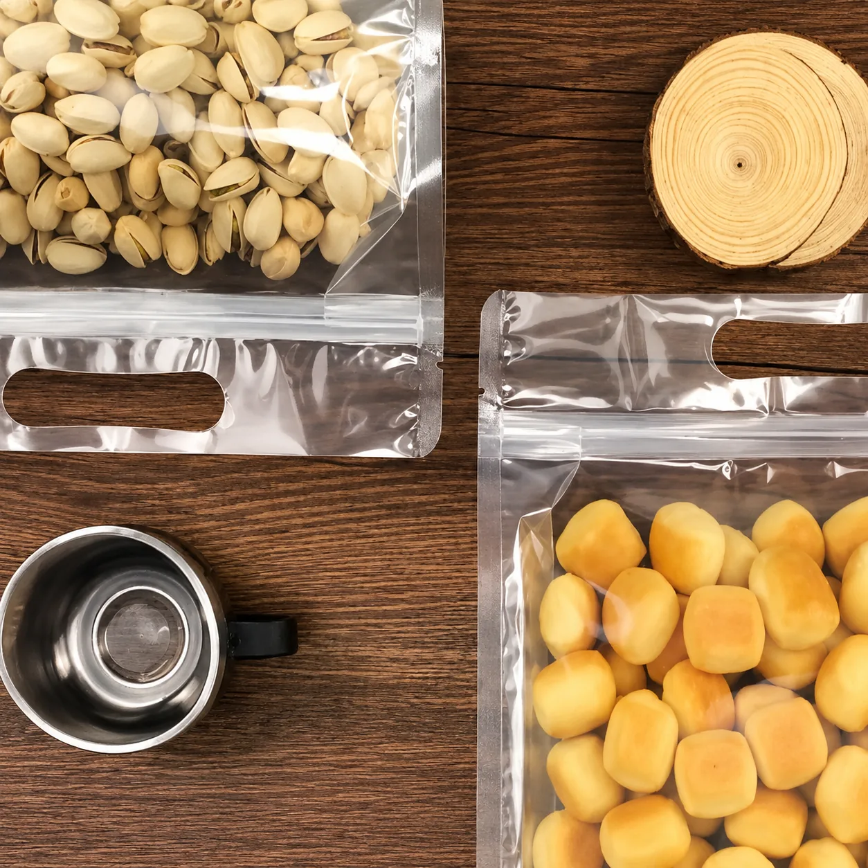 Clear Box Pouch with Carry Handle for Nuts, Candy & Tea