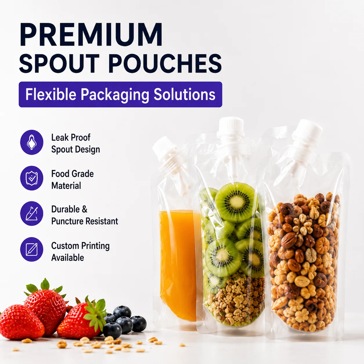 Clear Stand-Up Spout Pouch for Condiments, Drinks and Baby Food
