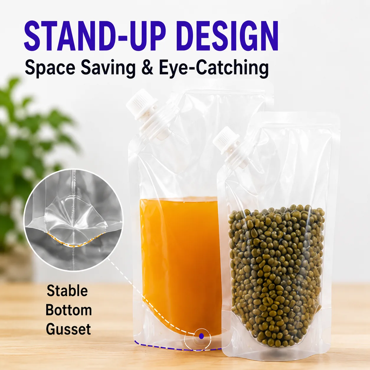 Clear Stand-Up Spout Pouch for Condiments, Drinks and Baby Food