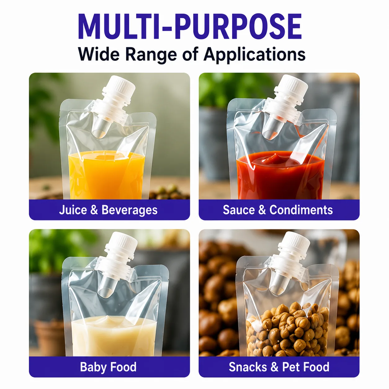 Clear Stand-Up Spout Pouch for Condiments, Drinks and Baby Food