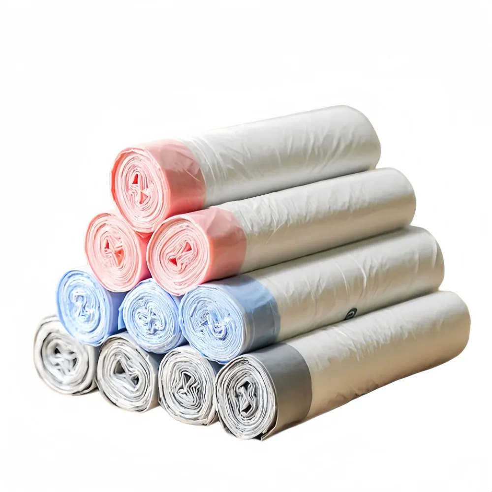 Colored Durable HDPE Recycled Drawstring Trash Bags Rainbow Pack Scented Kitchen Bin Liners Hotel Home Use Custom Logo