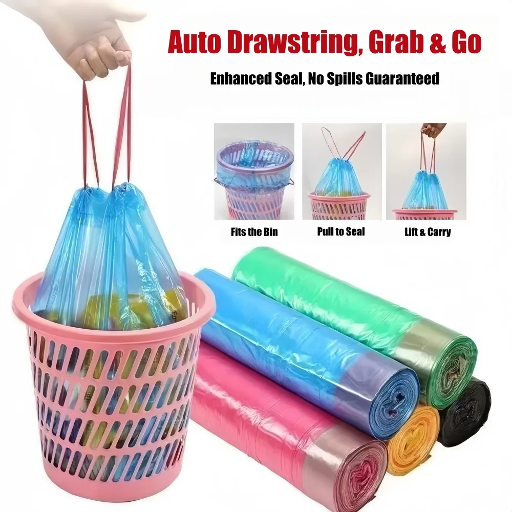 Colored Durable HDPE Recycled Drawstring Trash Bags Rainbow Pack Scented Kitchen Bin Liners Hotel Home Use Custom Logo