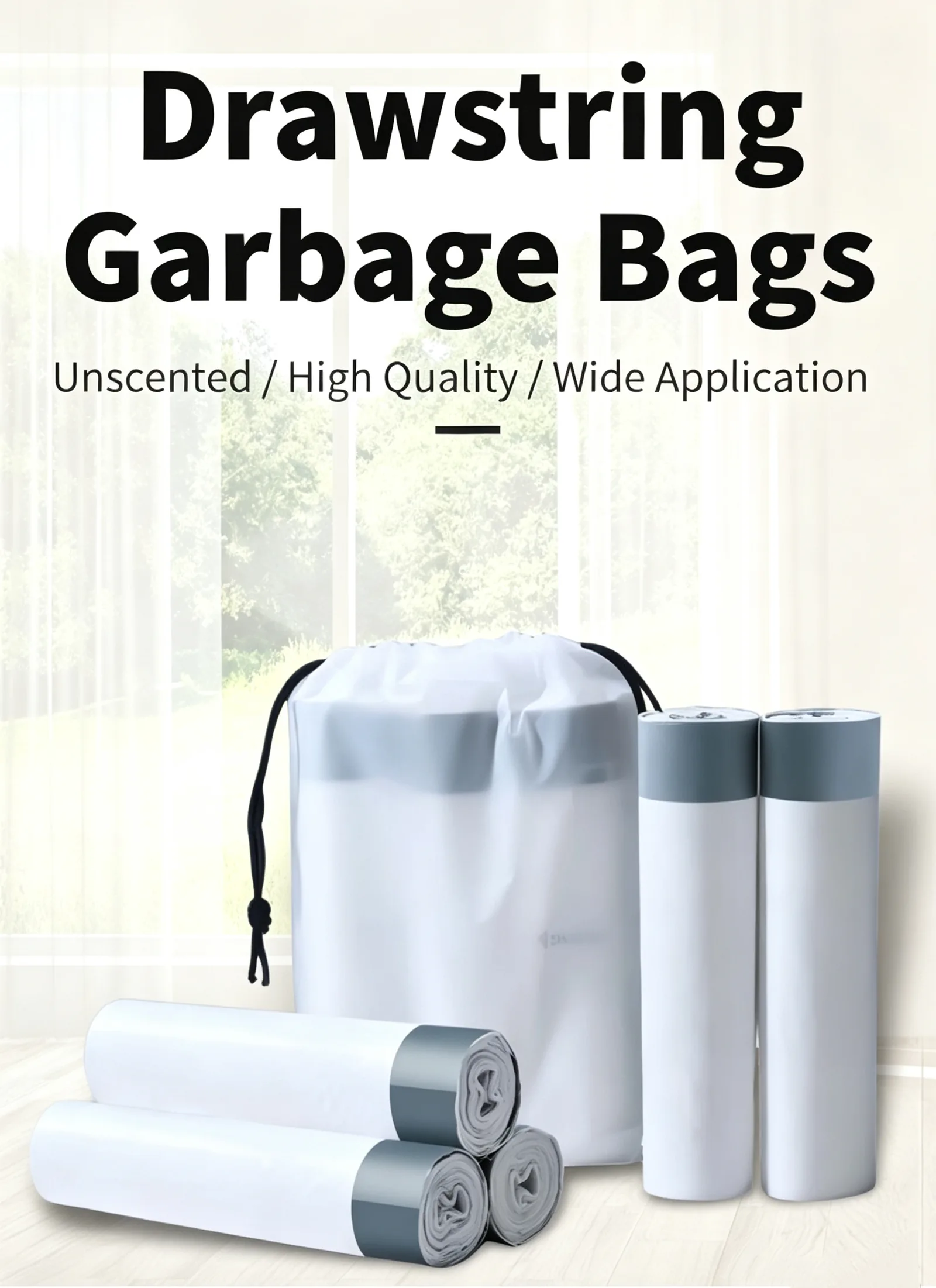 Colored Durable HDPE Recycled Drawstring Trash Bags Rainbow Pack Scented Kitchen Bin Liners Hotel Home Use Custom Logo