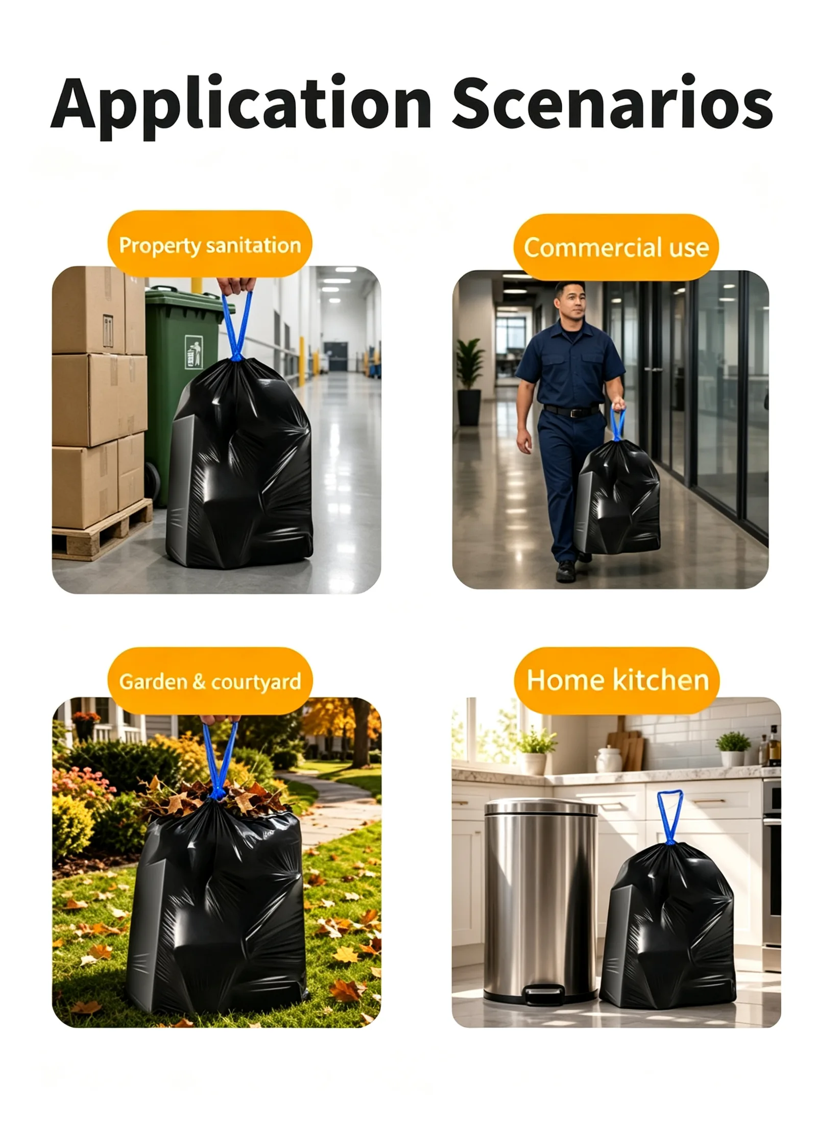 Colored Durable HDPE Recycled Drawstring Trash Bags Rainbow Pack Scented Kitchen Bin Liners Hotel Home Use Custom Logo