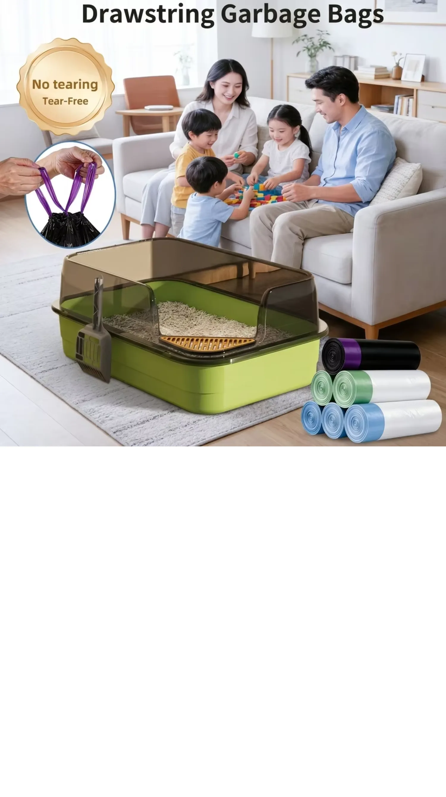 Cross-border Tear-free 15-20 Micron Thick Oversized Drawstring High-density Catlitter Bags Extra-heavy-duty Original Fragrance