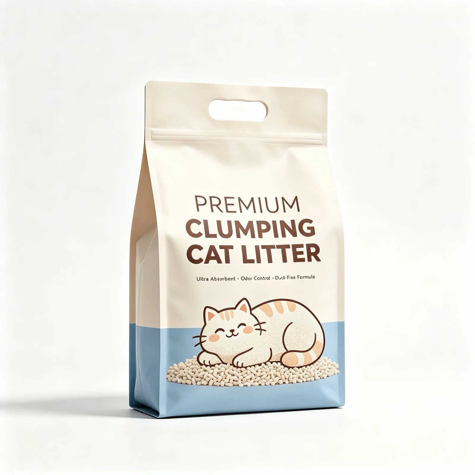 Custom 5KG 10KG Eight Side Seal Tofu Cat Litter Packaging Bag Flat Bottom Pet Litter Bag With Plastic Handle