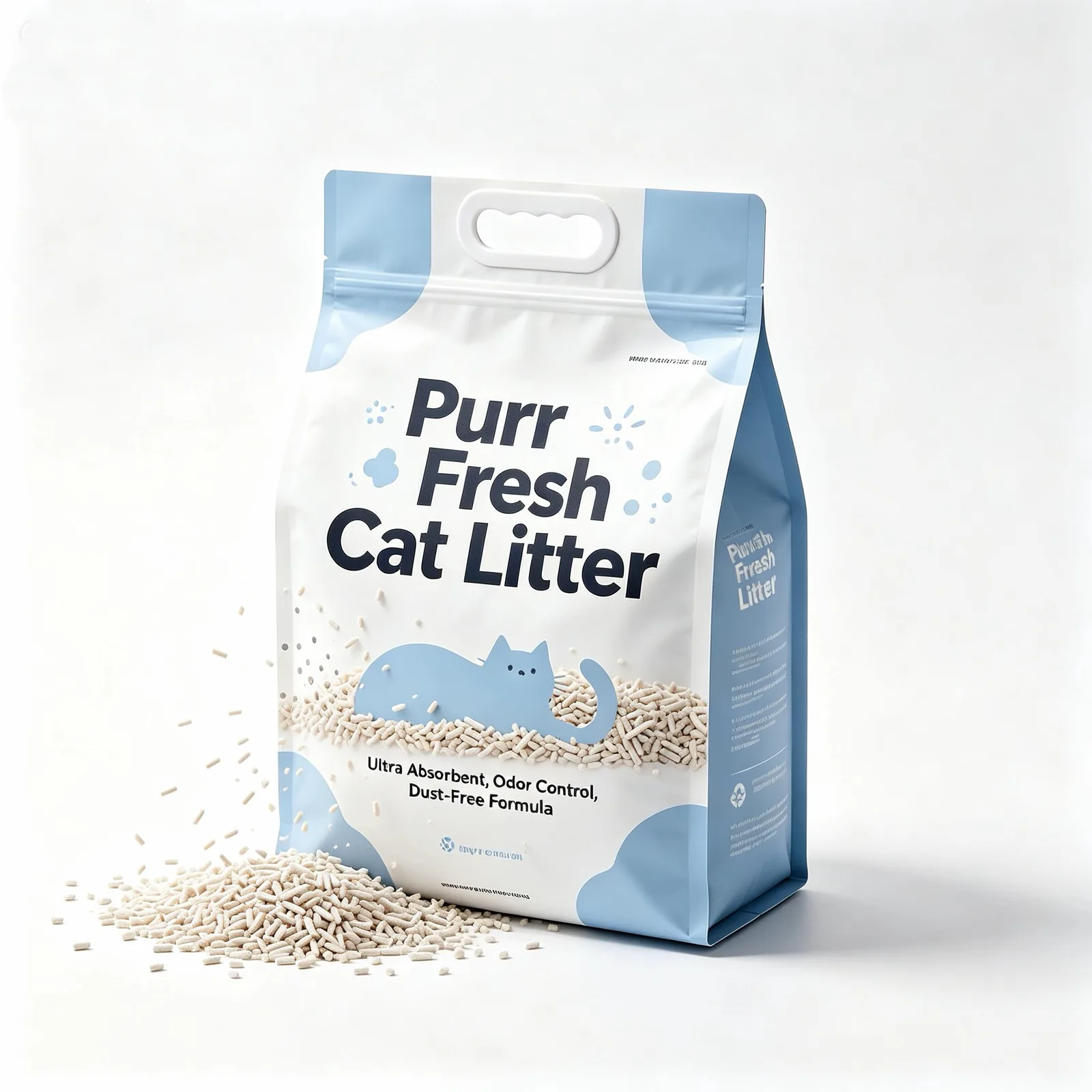 Custom 5KG 10KG Eight Side Seal Tofu Cat Litter Packaging Bag Flat Bottom Pet Litter Bag With Plastic Handle