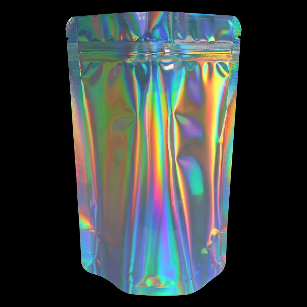 Custom ALuminium Foil Smell Proof Holographic Mylar Ziplock Packaging Bag Plastic Resealable Stand up Pouch for Small Business