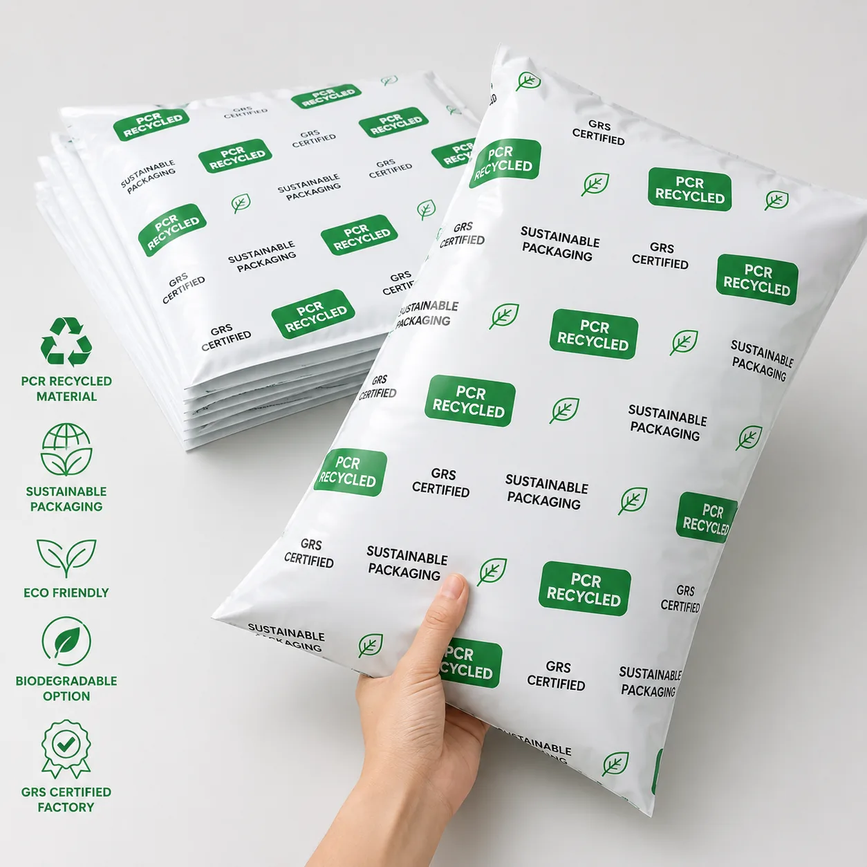 Custom Branded PCR Recycled Poly Mailers Waterproof Clothing Shipping Bags for DTC Fashion Ecommerce Packaging