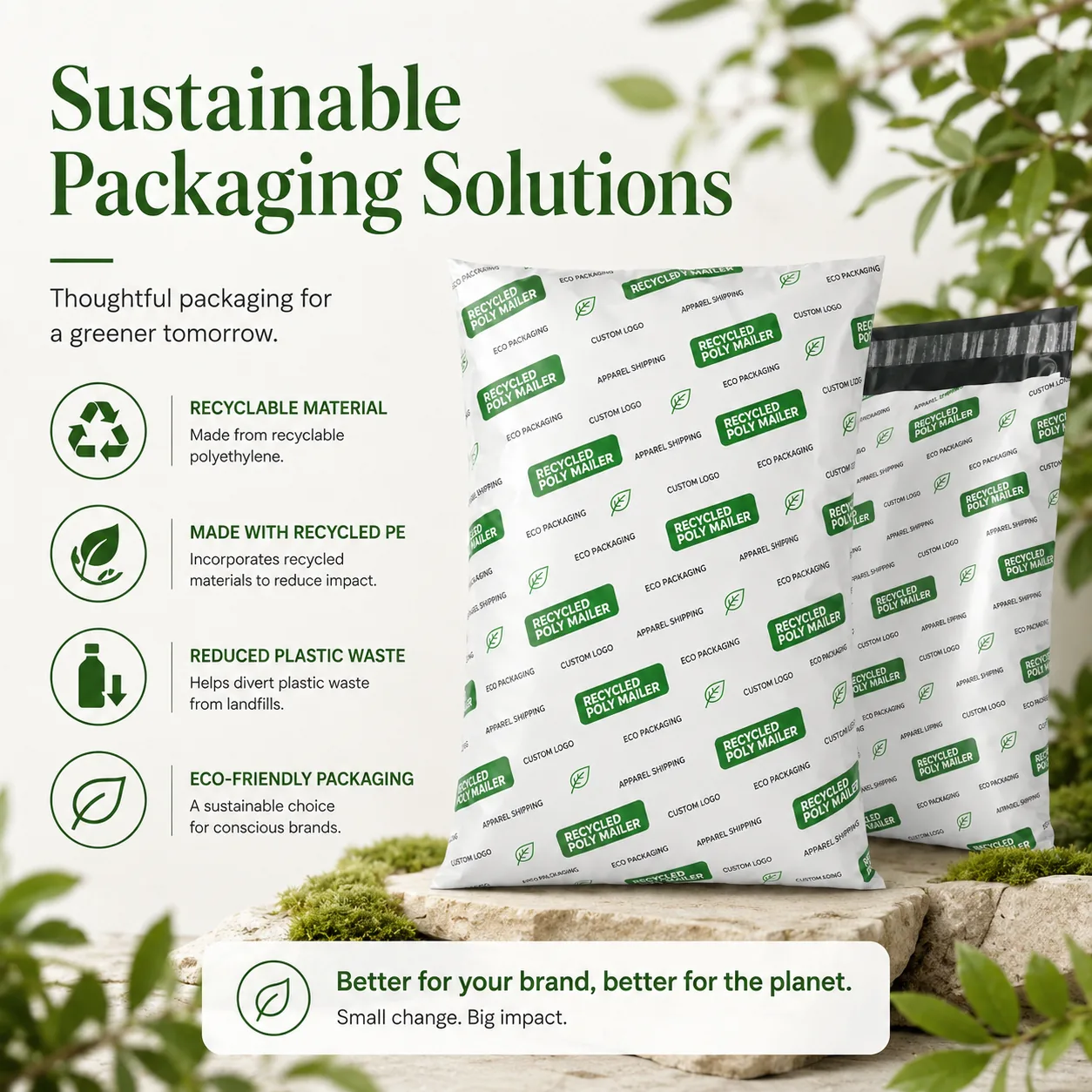 Custom Branded PCR Recycled Poly Mailers Waterproof Clothing Shipping Bags for DTC Fashion Ecommerce Packaging