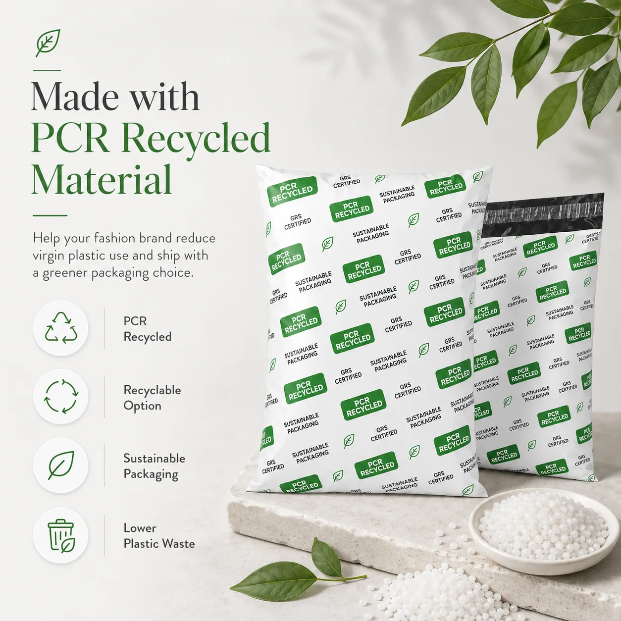 Custom Branded PCR Recycled Poly Mailers Waterproof Clothing Shipping Bags for DTC Fashion Ecommerce Packaging
