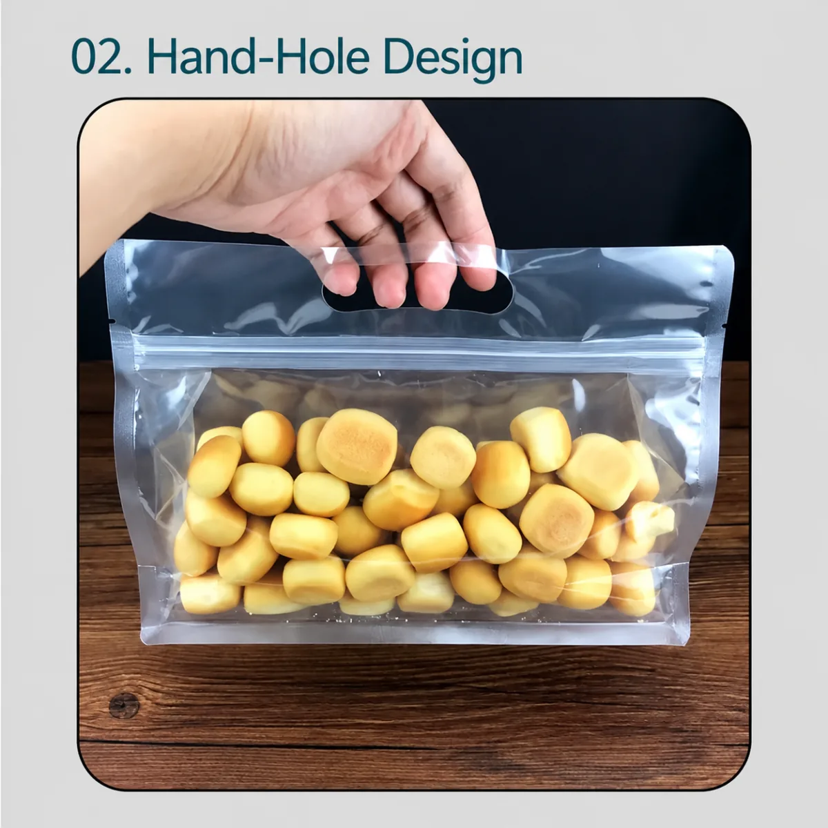 Custom Clear Square Bottom Stand up Bags with Handle Zipper PE Waterproof Food Packaging for Nut Candy Tea
