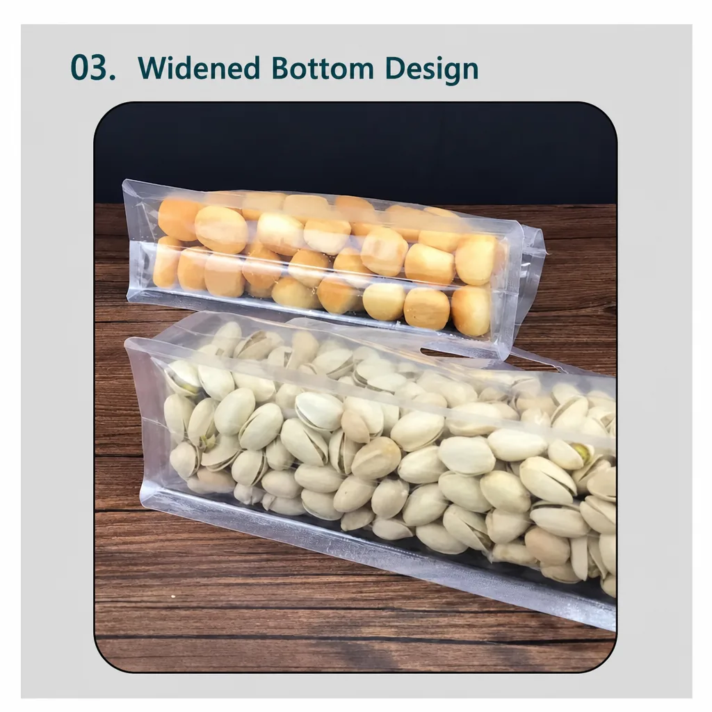 Custom Clear Square Bottom Stand up Bags with Handle Zipper PE Waterproof Food Packaging for Nut Candy Tea