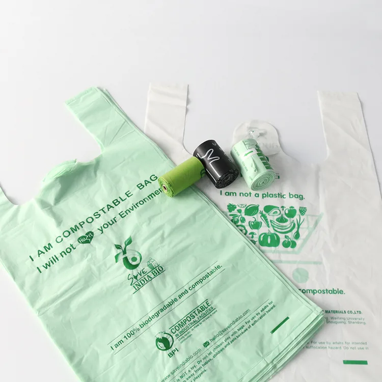 Custom Compostable Biodegradable PLA T-Shirt Bag with Stamping on Roll for Hotel Use and Custom Logo