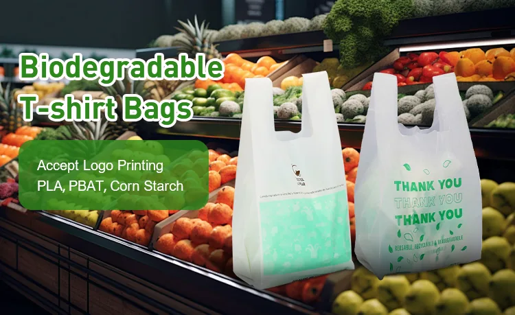 Custom Compostable Biodegradable PLA T-Shirt Bag with Stamping on Roll for Hotel Use and Custom Logo