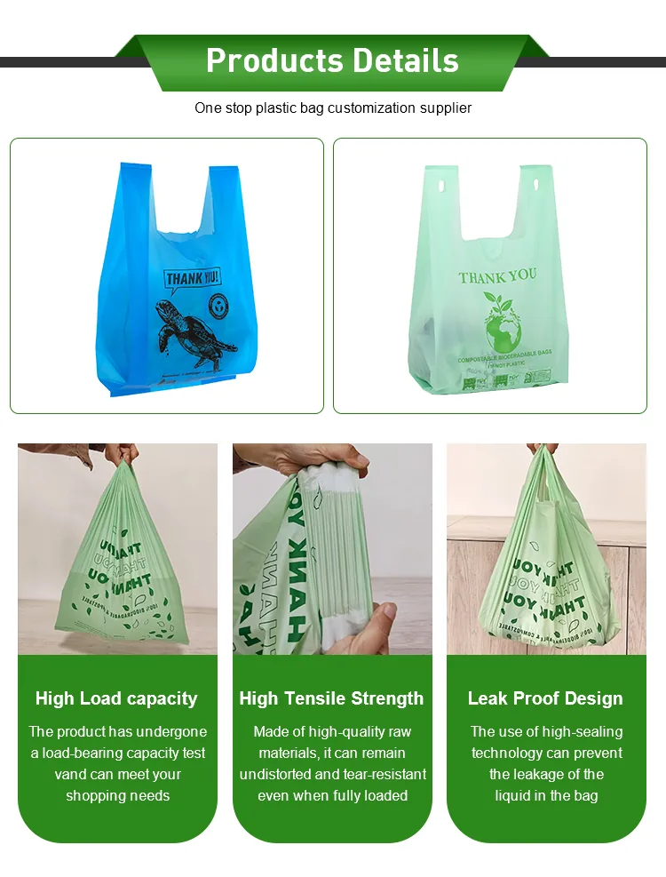 Custom Compostable Biodegradable PLA T-Shirt Bag with Stamping on Roll for Hotel Use and Custom Logo
