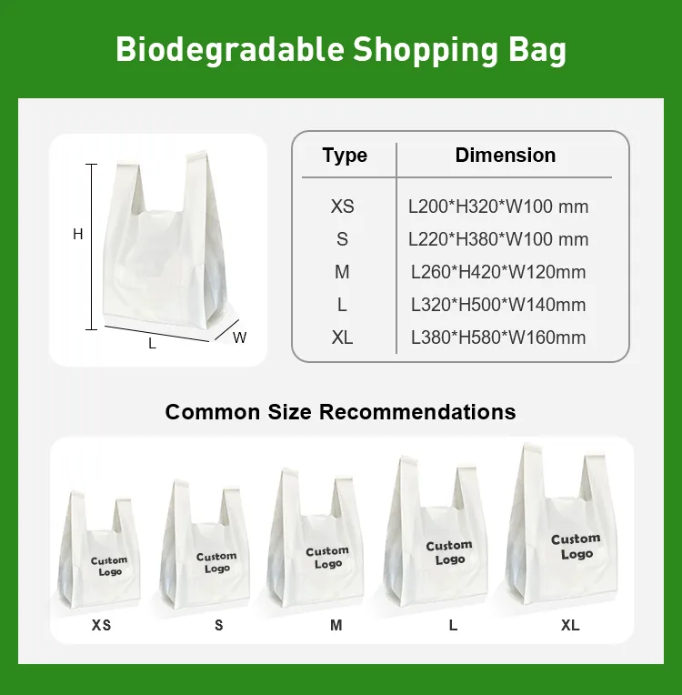 Custom Compostable Biodegradable PLA T-Shirt Bag with Stamping on Roll for Hotel Use and Custom Logo