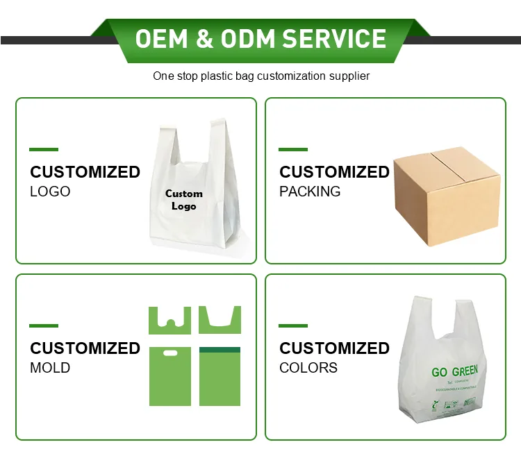 Custom Compostable Biodegradable PLA T-Shirt Bag with Stamping on Roll for Hotel Use and Custom Logo