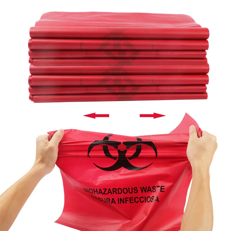 Custom Disposable Biohazardous Garbage Bags 100pcs PE for Hospital Use Holds Discarded Protective Gowns Prevent Pathogen