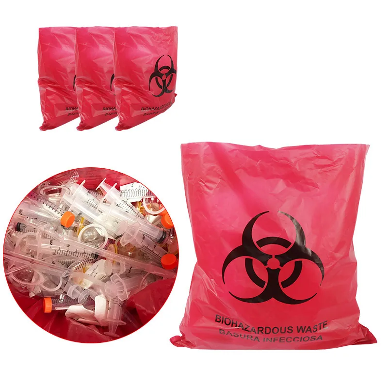 Custom Disposable Biohazardous Garbage Bags 100pcs PE for Hospital Use Holds Discarded Protective Gowns Prevent Pathogen
