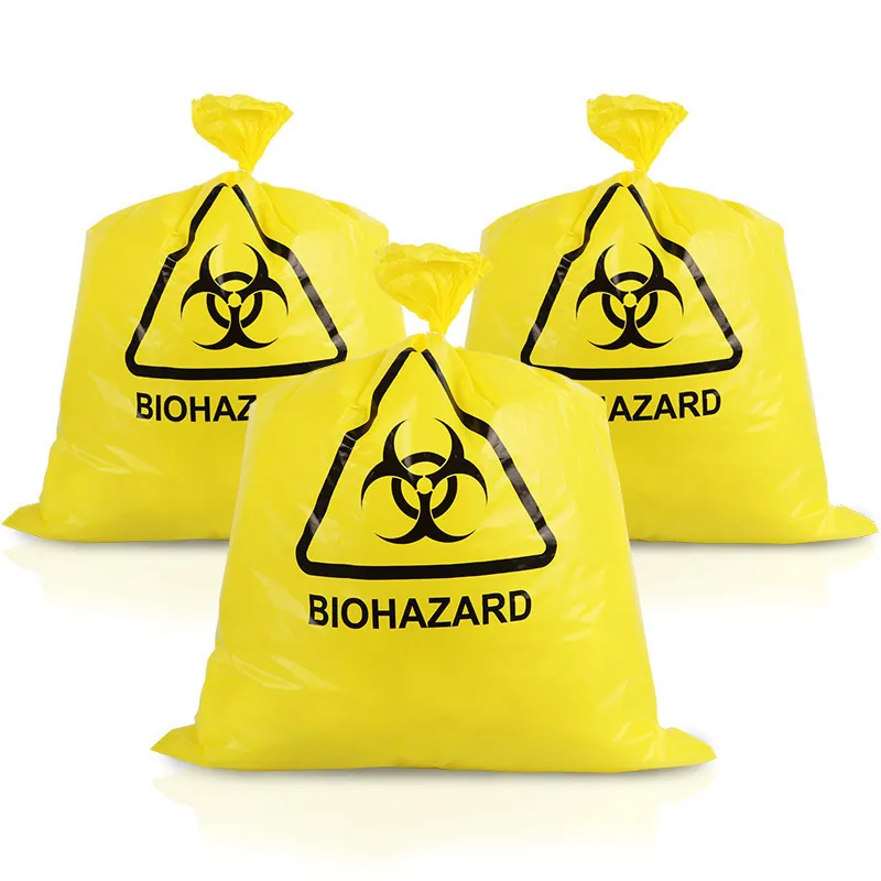 Custom Disposable Biohazardous Garbage Bags 100pcs PE for Hospital Use Holds Discarded Protective Gowns Prevent Pathogen